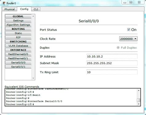 Configuración IP Serial0/0/0 en Router1