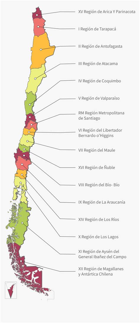 Mapa de Chile con regiones destacadas por su nivel salarial