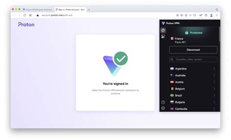 Captura de pantalla de la extensión Proton VPN en Firefox