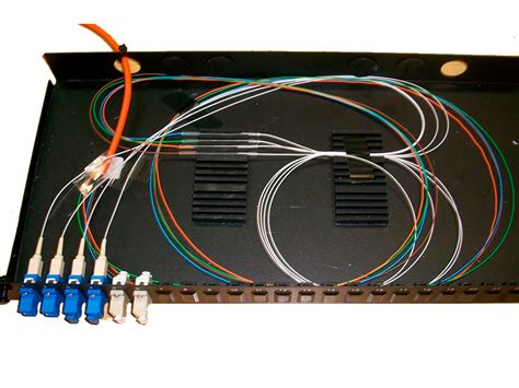 Diagrama de una bandeja de fibra óptica Furukawa con sus componentes