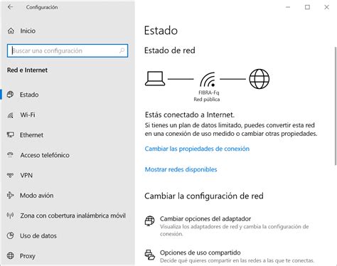 Interfaz de configuración de red en Windows
