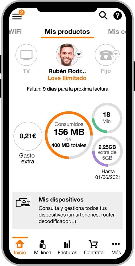 Captura de pantalla de la app Mi Orange mostrando opciones de configuración del router.