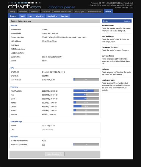 Captura de pantalla de la interfaz de DD-WRT firmware