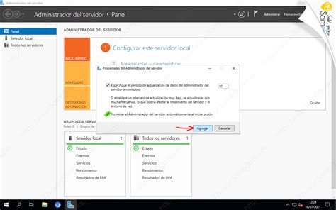 Captura de pantalla del Administrador del Servidor mostrando la opción