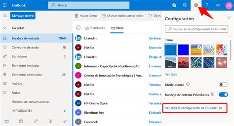 Captura de pantalla de la configuración avanzada de Outlook mostrando la ruta de la carpeta raíz