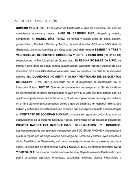 Estructura de una escritura de constitución