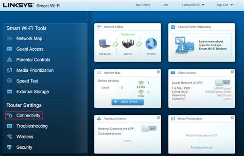 Interfaz de acceso a un router Linksys