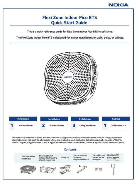 Ilustración de las diferentes opciones de montaje del Flexi Zone Indoor Pico BTS