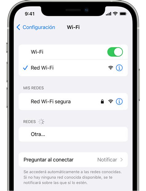 Captura de pantalla de un iPhone mostrando la información de la red Wi-Fi