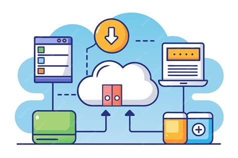Iconos representando almacenamiento en la nube, transferencia de archivos y seguridad