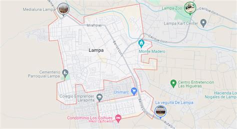Mapa de Chile con las comunas de Peñalolén, Lampa y Colina resaltadas