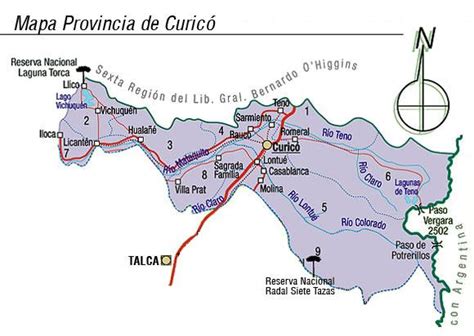 Mapa de la Región de Curicó con puntos indicando ubicaciones de repetidoras de radioafición