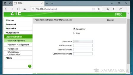 Interfaz web de configuración del router Huawei E8231s