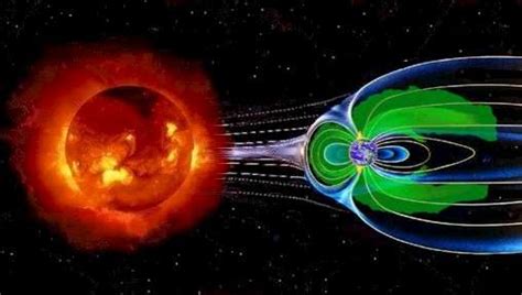 Representación de la interacción del viento solar con la magnetosfera terrestre.