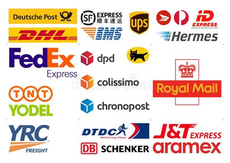 Iconos de empresas de mensajería como FedEx, DHL, UPS