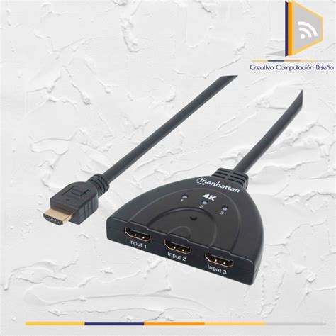 Diagrama de un conmutador HDMI 3x1 conectando tres fuentes a una pantalla