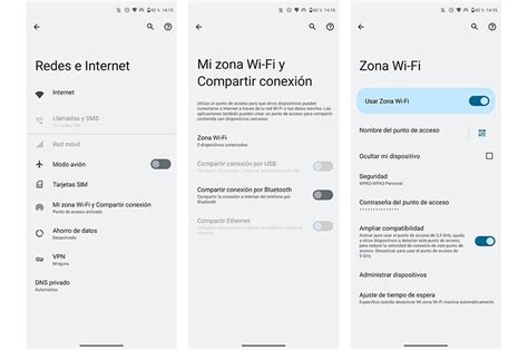 Interfaz de configuración de zona WiFi en Android