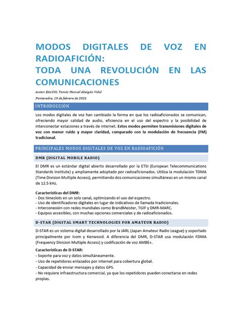 Comparativa de modos digitales de radioafición