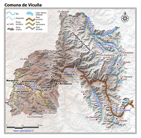 Mapa de la comuna de Vicuña con puntos de conexión de fibra óptica