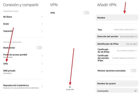 Captura de pantalla del formulario de configuración manual de VPN en Android