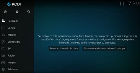 Interfaz de Kodi con varios complementos