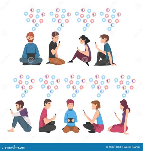 Ilustración de personas usando smartphones para comunicarse