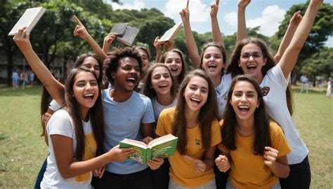 Estudantes celebrando aprovação em vestibular