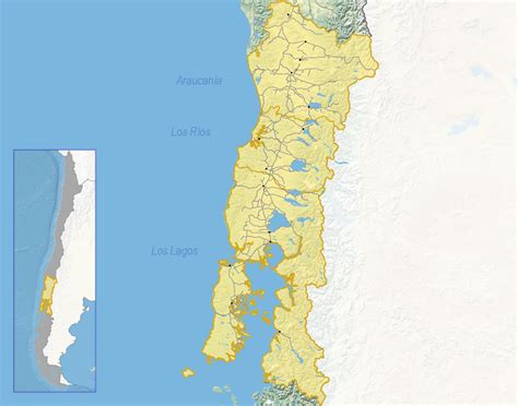 Mapa de Chile con la Macrozona Sur destacada