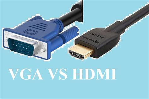 Ilustración de un cable VGA y un cable HDMI conectados a un adaptador.