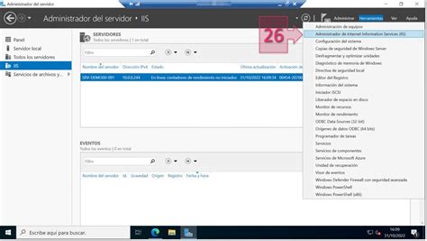 Captura de pantalla del Administrador de IIS mostrando la sección de Certificados de Servidor