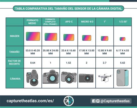 Diagrama comparativo del tamaño de sensores de cámara