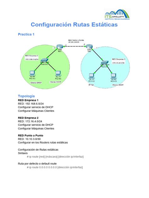 Diagrama de red que muestra rutas estáticas y OSPF