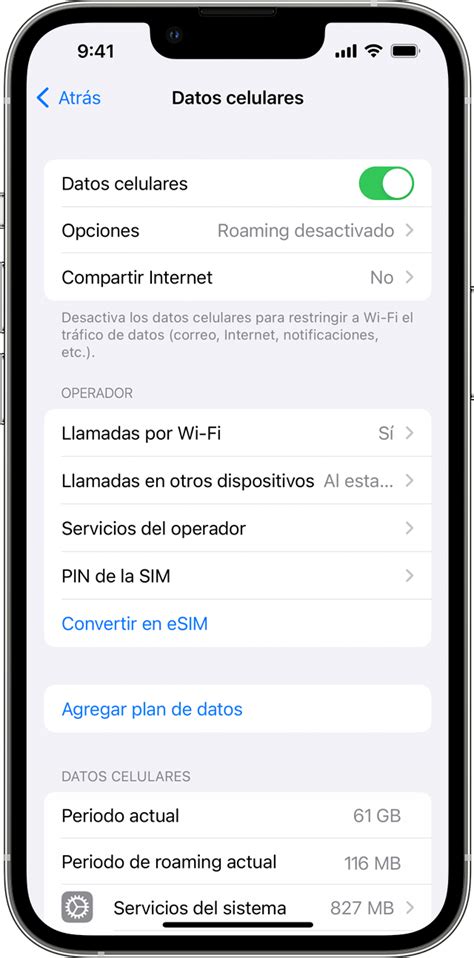 Captura de pantalla de Ajustes > Móvil > Red de datos celulares > Restablecer configuración en iPhone