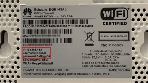 Router Huawei HG8245H con etiqueta de credenciales