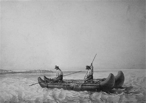 Recreación de una balsa de cuero de lobo con pescadores