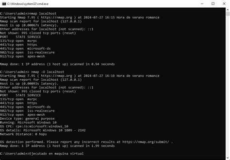 Captura de pantalla de un escaneo NMAP