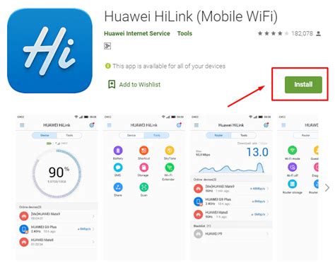 Captura de pantalla de la aplicación Huawei HiLink mostrando la configuración de Wi-Fi