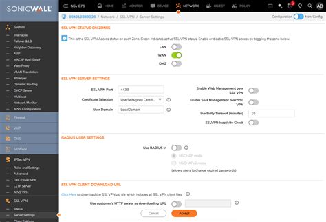 Interfaz de configuración de SonicWall VPN