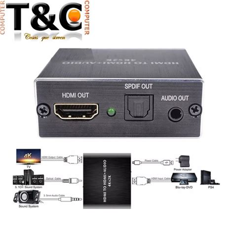 Diagrama de un extractor de audio HDMI mostrando la entrada HDMI, la salida HDMI para video y la salida de audio separada.