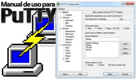 Interfaz de PuTTY mostrando una conexión SSH
