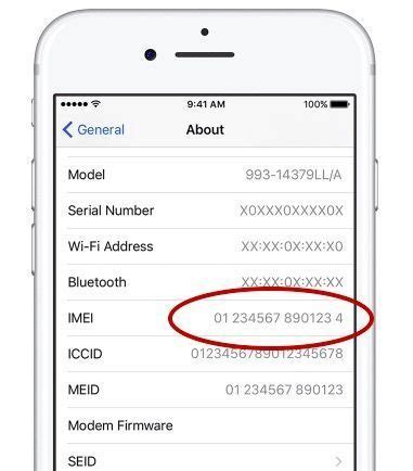 Diagrama mostrando dónde encontrar el número IMEI en un iPhone