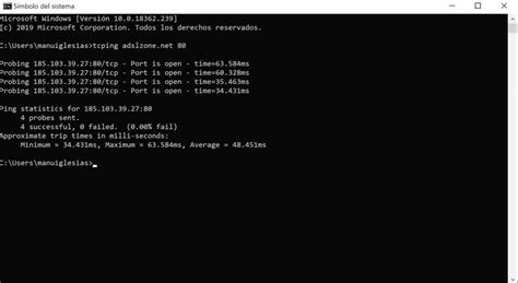 Captura de pantalla del comando arp -a en CMD