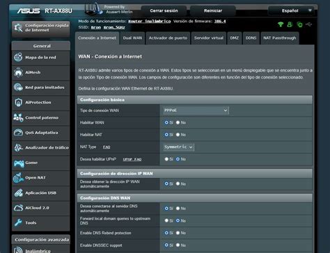 Captura de pantalla de la app ASUS Router mostrando la configuración WAN
