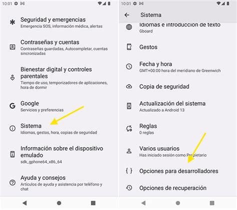 Captura de pantalla mostrando el menú de Opciones de Desarrollador en Android con Depuración por USB activada